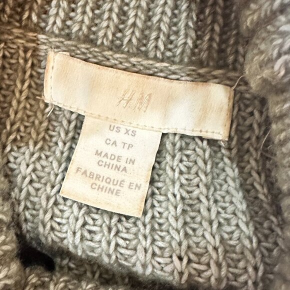 H&M Chunky Knit Cropped Mock Neck Sweater Size XS Green Grey - Picture 7 of 8